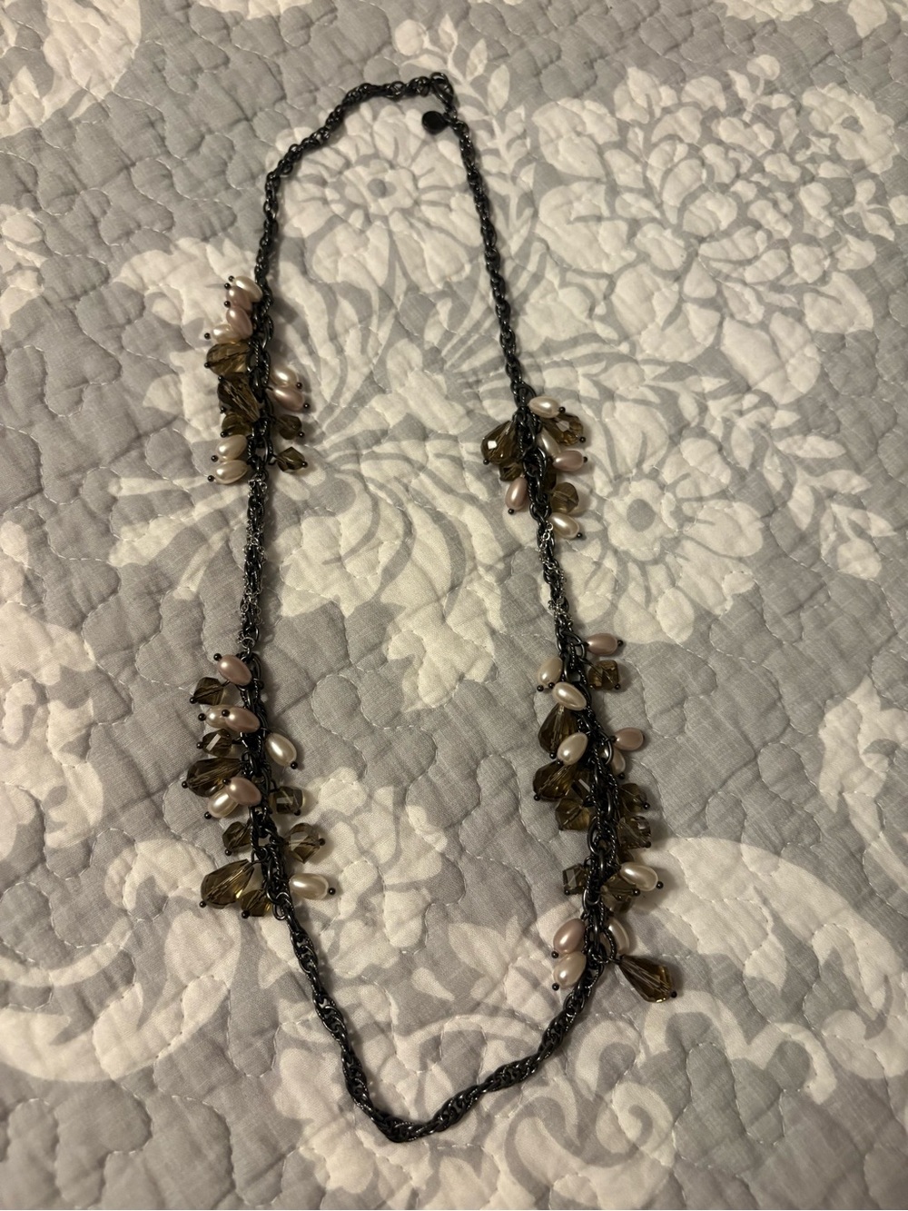 Handmade Smoky Brown and Pearl Bead Necklace